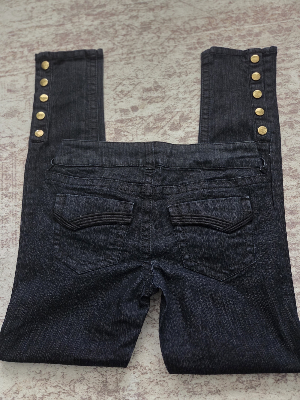 Dark BLUE Button-Hem Women’s Jeans - Picture 3 of 8